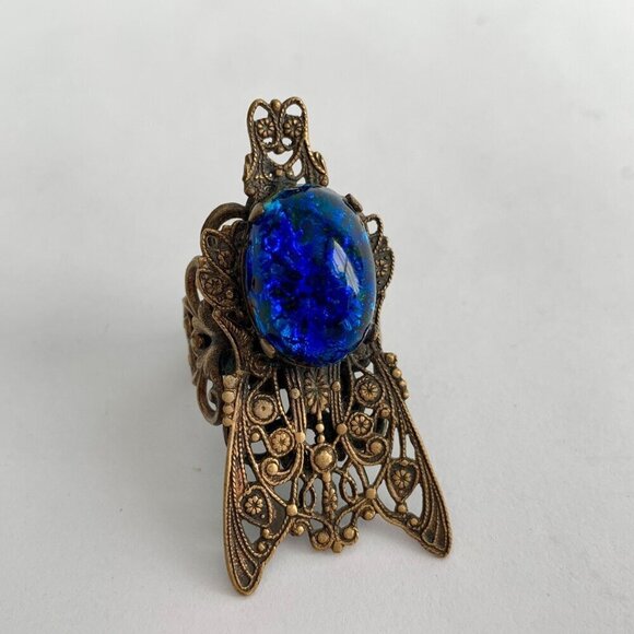 Vintage Cicada Midnight Blue Cabochon Ring Adjustable - Picture 1 of 7